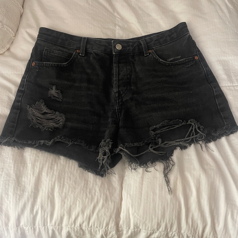 Topshop Black Distressed Jean Shorts